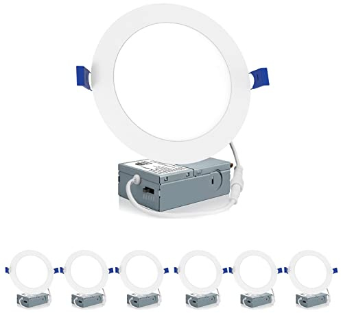 Meconard 6 Pack 6 Inch 5CCT LED Recessed Lighting, Canless Wafer Downlight