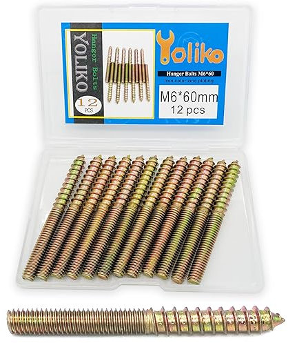 Yoliko Paquete de 12 pernos M6 x 60 ganchos de 60 mm, pernos de doble cabeza de 6 mm, pernos de madera para colgar muebles