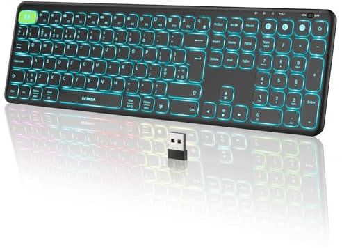 Seenda Wireless Backlit Keyboard, Multi-Device Bluetooth Illuminated Keyboard, Rechargeable 7-Color Backlight for Mac/Windows, PC Computer Laptop MacBook Pro/Air iPad Tablet - Black
