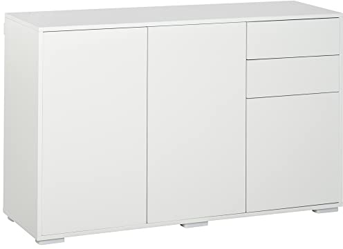 HOMCOM Sideboard Aufbewahrungsschrank Kommode mit 2 Schublade 3 Türen Mehrzweckschrank Aktenschrank Weiß 117 x 36 x 74 cm