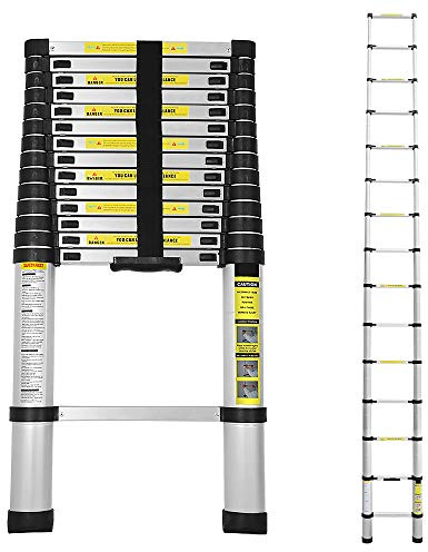 Eulenke 4,4m scala telescopica in alluminio, scala estensibile allungabile Carico Massimo 150 kg, Alta Qualità scaletta antiscivolo pieghevole, Multiuso Leggero Scala Retrattile