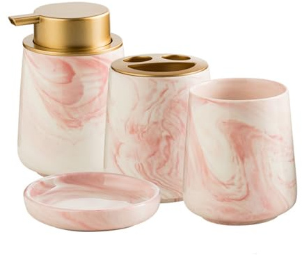 Set da bagno in marmo ceramico in quattro pezzi, accessori da bagno: portaspazzolino, bicchiere per spazzolino, portasapone, dispenser per sapone in schiuma, set 3 pezzi/4 pezzi