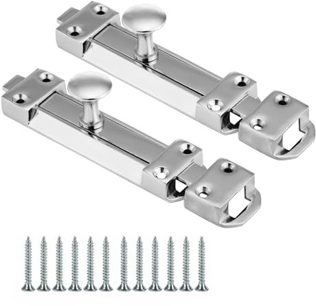Pack of 2 Polished Chrome Sliding Door Lock | Door Bolts for Internal Doors 150mm | Perfect Slide Bolt Lock for Bathroom | Flat Slide Safety Door Bolt with Screws | Sliding Door Latch (Chrome, 150mm)