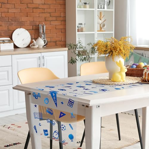 HONMOK Einschulung Tischläufer, Schulanfang Tischdeko, Schuleinführung Tischband Blau Organza, Schulbeginn Tischdecke Deko mit Zuckertüten ABC 123 für Schulkind Junge Mädchen Schulstart Party 10m*30cm