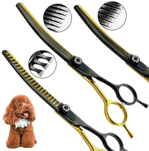 7.5 Zoll gebogene Effilierschere für Hunde ,Professionelle abwärts gebogene Hundeschere aus japanischem 440C-Edelstahl Fellschere ,20%-70% Reduzierung der Dicke (Der Verdünnungsgrad ist 60%-70%)