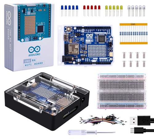 GeeekPi Student Starter Kit for Arduino UNO R4 WiFi, with Official UNO R4 WiFi Board, Metal Housing with Transparent Acrylic Cover, 400 Holes Test Plate, USB-C Cable