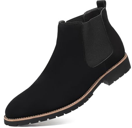 Stivali Chelsea da Uomo in Pelle Scamosciata - Stivaletti Slip-on con Punta Tonda per Abbigliamento Casual e Formale,Nero,39 EU
