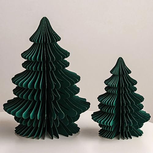 Árbol de Navidad Plegado en Forma de Panal, 2 Piezas de decoración de árbol de Navidad de Papel, Centro de Mesa de árbol de Navidad en Forma de Panal 3D, árboles de Navidad de Papel Plegables (J)