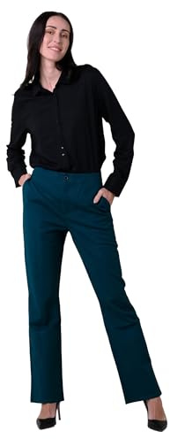 Enorsia Womens Front Seam Chino Trousers Flare Fit with Cotton Blend, Button Fastening Tailored Finish Office Trousers Elegant Welt Pocket Side Slit Ladies Smart Casual Workwear - Green, 16 UK Size