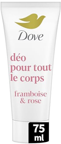 Dove - Déodorant pour Tout le Corps - Crème- Framboise & Rose - Anti Odeurs et Traces Blanches 72h - Conçu pour les Peaux Sensibles - 75ml