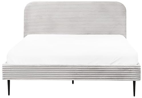 Beliani Polsterbett Cord hell grau mit Lattenrost 160 x 200 cm Metallfüße schwarz Flayat