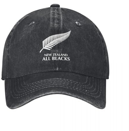 UOARQAUJ Neuseeland All Blacks Unisex Baseballmützen Rugby Ball Distressed Denim Caps Hut Klassische Outdoor-Workouts Snapback Hut