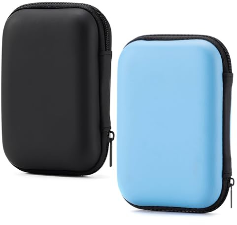 2 Pcs Hard Drive Case, Shockproof Small Hard Case & Power Bank Organiser with Zip Closure, Multi-Functional Portable Storage Bag for Cables, MP3 Players, External Hard Drives (Navy Blue & Black)