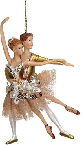 HD Collection Christbaumschmuck Keramik 14cm - Ballettpaar mit Glitzer Figur Aufhängen - Weihnachtsbaum Anhänger für Weihnachten - Christbaumanhänger & Weihnachtsbaumschmuck - Beige Gold