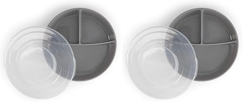 Twistshake Assiette Divisée – Vaisselle pour Bébé avec Couvercle Hermétique – Plateau de Sevrage Sans BPA – Accessoire d’Alimentation en 3 Compartiments – Essentiel Nouveau-Né – Gris (Lot de 2)