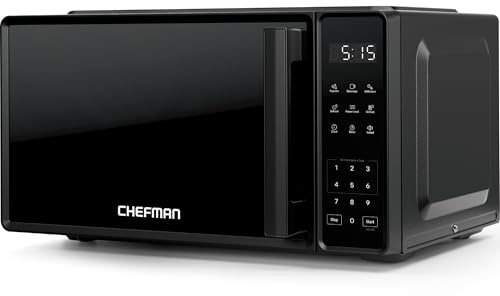 Chefman Tisch-Mikrowelle 20 l, 10 Leistungsstufen und 3 Kochprogramme mit One-Touch-Express-Kochfunktion und Stummschalttaste – Schwarz