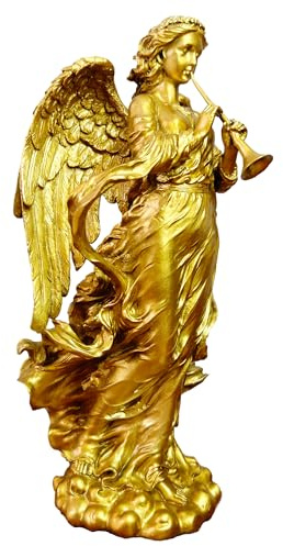 Home Decor Bronze Windblown Angel with Trumpet Statue,Golden Pure Brass Angel Musician Trumpet Statue and Sculpture,Classic Woman Play Trumpet Figurine for and Gifts (11-