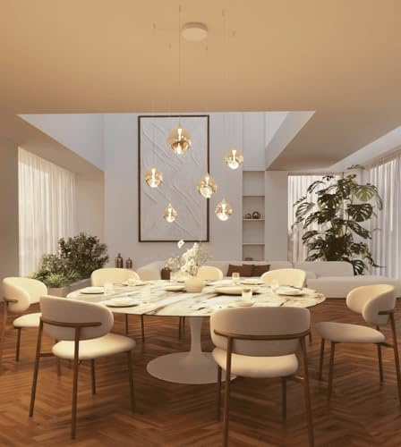 NEONA SOMOS LED Pendelleuchte Schwarz 6-flammig mundgeblasenes Glas – Hängeleuchte Esstisch dimmbar, warmweiß 2700K, 23W, 2100lm, höhenverstellbar (Weiß)