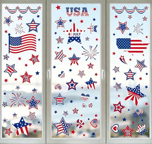 AhfuLife Fensterbild American, 9 Blatt USA Deko Fenster Aufkleber Wiederverwendbar Doppelseitige für 4th of July Feierdekoration 250 Jahre USA (Stil 3)