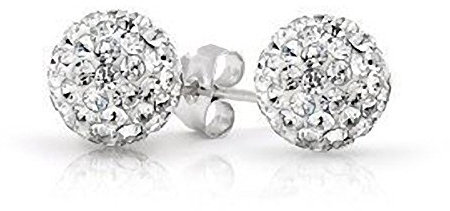 4 mm Boule disco Blanc brillant style Shamballa – Boucles d'Oreille à tige en argent sterling style Swarovski Style cristal autrichien boucles d'oreilles