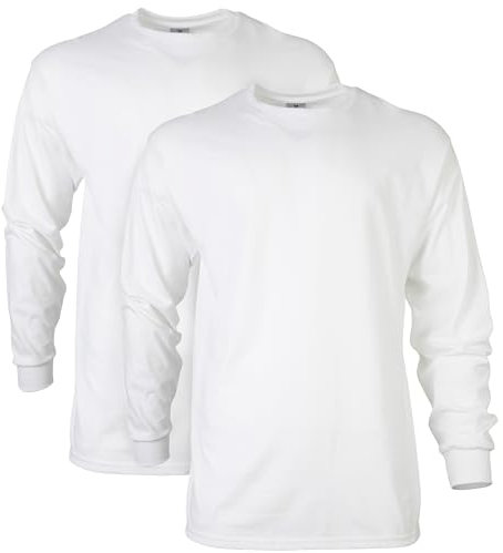 GILDAN Men's Ultra Cotton Long Sleeve T-shirt, Style G2400, Multipack T Shirt, White, S UK