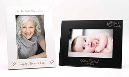 Personalisierter Bilderrahmen - 6x8, Weiß (Quer) ~ mit Wunschgravur | Laser-gravierter Fotorahmen Individuell gestaltet ~ Originelle Geschenkidee zum Geburtstag, Jahrestag, Weihnachten, Muttertag