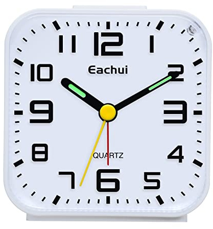 Eachui Analog Wecker Klein mit Lauter Alarm, Nachtlicht, Schlummerfunktion, Ohen Ticken, geräuschlos, Batteriebetrieben, Einfache Bedienung (Weiß)