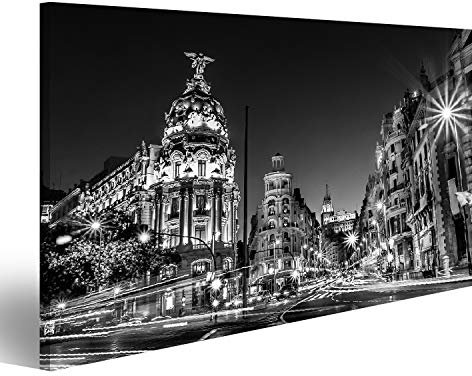 Cuadros de Salon Rayos de semáforos en la Calle Gran Vía, Principal Calle Comercial de Madrid de Noche España, Europa Cuadro Decoracion de Pared Impresión en Lienzo Formato Grande Modernos OQL-1K-N