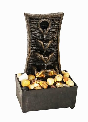 GEEZY Indoor Water Fountain - Tiers Design Water Feature with LED Lights - Mains Powered & Self-Contained, Table Top, Relaxing & Tranquil - Perfect for Home, Living Room, Office Decor