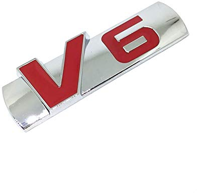HIGGER 1 Stücke Personalisierte 3D Auto Aufkleber Metall V6 Auto Aufkleber Abzeichen Dekoration Aufkleber Universal Für Die Meisten Autos (Rot)