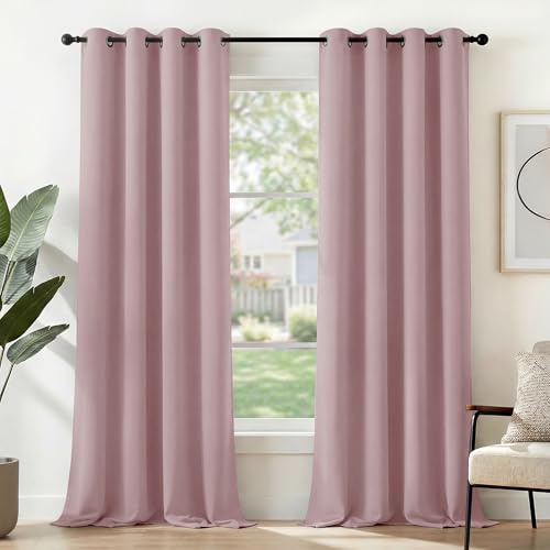 Deconovo Tende Oscuranti per Interni, 2 Pannelli, 140x270 cm, Rosa Chiaro | Termiche Isolanti Caldo e Freddo, Attenuano i Rumori, Moderne ed Eleganti con Occhielli, per Camera e Soggiorno