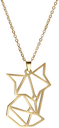 Netter Tierfuchs Anhänger Halskette Edelstahl für Frauen Geometrischer Origami Schmuck (Gold Tone)