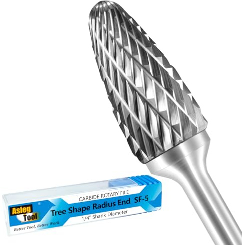 SF-5 Tungsten Carbide Burr Rotary File Tree Shape Radius End Shape Double Cut for Die Grinder Drill Bits 1/4'' Inch Diameter of Shank and 1/2'' Diameter of Cutter 1'' Inch Cutter Length