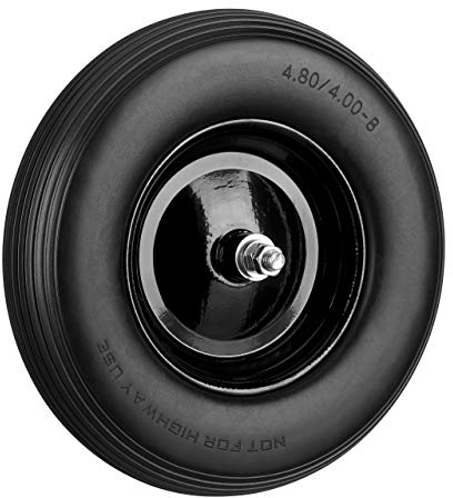 Relaxdays Roue de brouette Caoutchouc, Rechange avec axe, 4.80 4.00-8, Caoutchouc polyuréthane, 100 kg, Noir