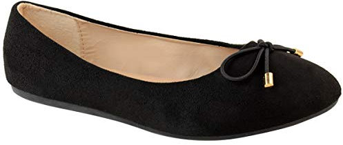 Womens Flat Pumps Ladies Girls Dolly Dollie Ballet Ballerina Work Smart Office Formal Comfort Bow Round Toe Slip On Flats Shoes Black Faux Suede