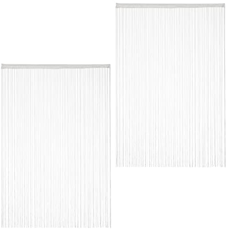 Relaxdays 2 x Fadenvorhang weiß, kürzbar, mit Tunneldurchzug, für Türen & Fenster, waschbar, Fadengardine, 145x245 cm, White