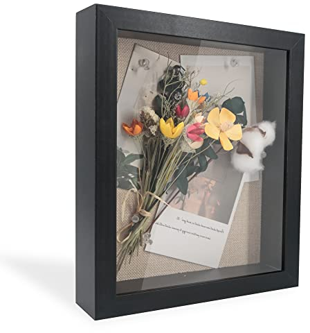 GraduationMall 3D Bilderrahmen Tief Objektrahmen 20x25 cm Schwarzen mit Glasscheibe zum Befüllen für Blumen Medaillen Tickets Wand Tischrahmen Schwarz