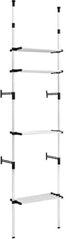 vidaXL Teleskop Garderobe mit 4 Regalen Höhenverstellbar Garderobenständer Kleiderschrank Regal Regalelement System Aluminium Kunststoff