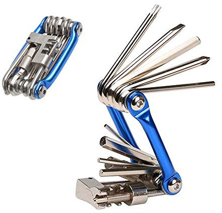 Aiqeer 11 en 1 Multifunción Bicicleta Reparación Herramientas, Kit Multiherramienta Bicicleta, Mini Herramientas de Reparación y Mantenimiento de Bicicletas Plegables Portátiles (Azul)