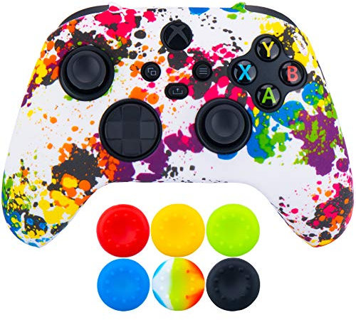 9CDeer 1 Piece of Silicone Transfer Print Protective Thick Cover Skin + 6 Thumb Grips for Xbox Series X/S Controller Graffiti