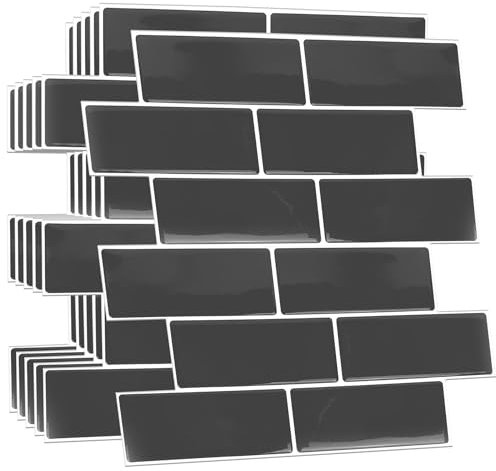 WALPLUS 3D Tile Stickers Peel and Stick Backsplash Splashback Decals Tile Transfer for Kitchen Bathroom Living Room Stick on Tile Waterproof Elegant Dark Grey 30 Sheets 30.5cm(12)