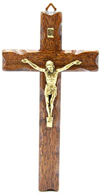 La Balestra - Kruzifix aus Holz, Wandmontage, Christus aus Messing, hergestellt in Umbria Italien, (32 x 18 cm)