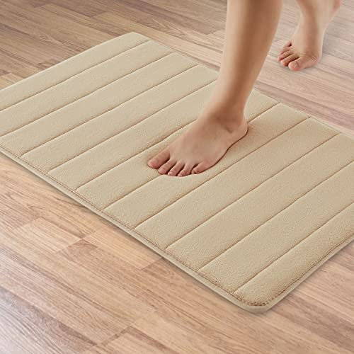 CAROMIO Memory Foam Badezimmer Badteppich Saugfähige Rutschfester Badvorleger Waschbar Badematte，Gerade Linie Beige 40x60 cm