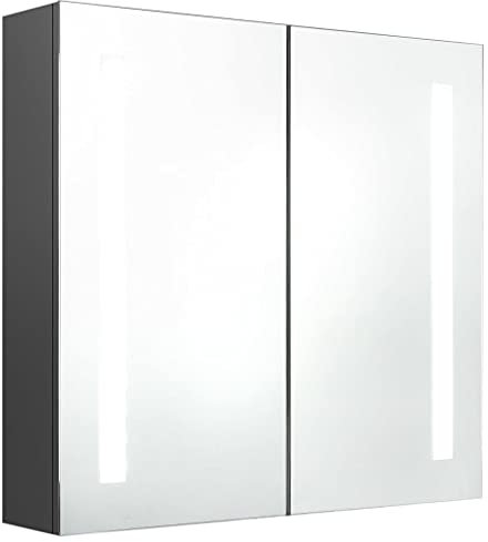 vidaXL LED Bad Spiegelschrank Badezimmerspiegel Badspiegel Spiegel Badschrank Badezimmerschrank Hängeschrank Wandschrank Grau 62x14x60cm