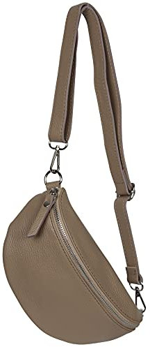 AMBRA Moda GLX10 - Damen Herren unisex kleine Hüfttasche Gürteltasche Bauchtasche Umhängetasche aus Echtleder (Helltaupe)