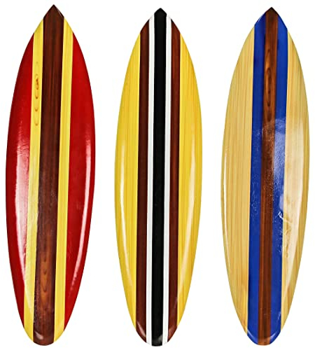 Set mit 3 bunten gestreiften Surfbrett-Wanddekor-Behängen – Küstenstrandkunst – 81,3 cm lang – Retro-Stil – perfekt für Schlafzimmer und Badezimmer