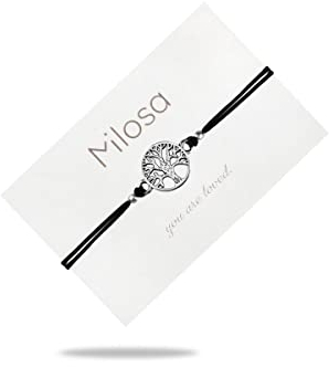 Milosa Lebensbaum Armband Damen (verstellbar) schwarzes Stoffarmband Baum des Lebens für Frauen mit silber Metall Charm