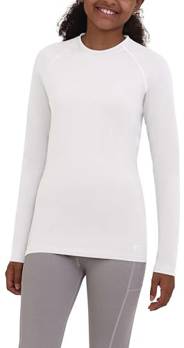 TCA Girls' SuperThermal Long Sleeve Performance Base Layer Running Training Top - Cloud White, 12-14 Years