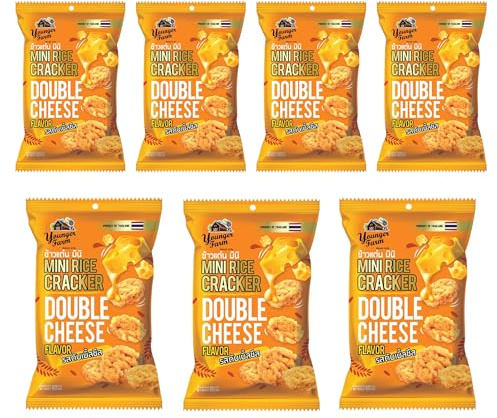 Younger Farm Double Cheese Mini Rice Crackers (Pack of 7) - Made from 100% Thai Sticky Rice, Gluten Free, Halal Certified