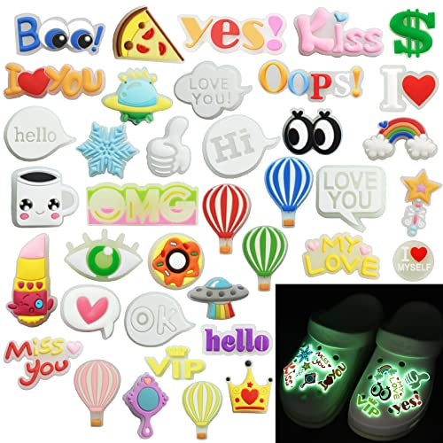 WUERKIYA PVC Schuhe Charms 38 Stücke, Leuchten im Dunkeln Schuh Charms PVC Schuh Dekoration für Schuhe, Dekorationen Armbänder Kinderpartys Geschenk Verzierungen Schuhe Knöpfe